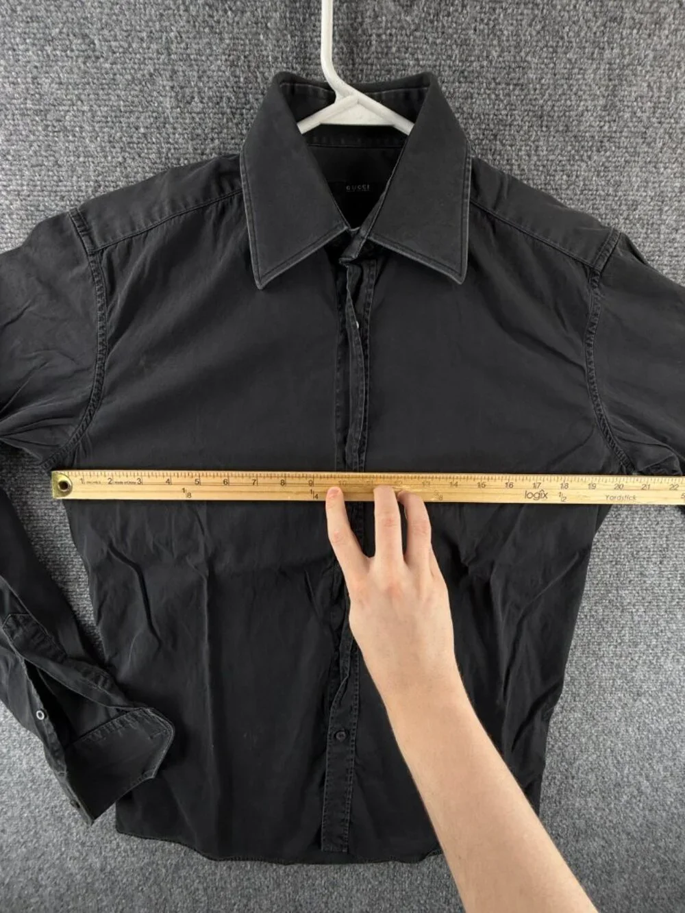 Gucci Italy Black Button Up Shirt Point Collar Size 15 Cotton Long Sleeve Solid